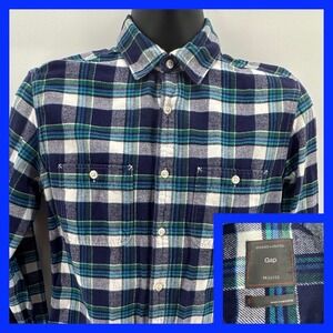 Gap Flannel Plaid Long Sleeve Button Down Size Small Blue/Green/Gray
